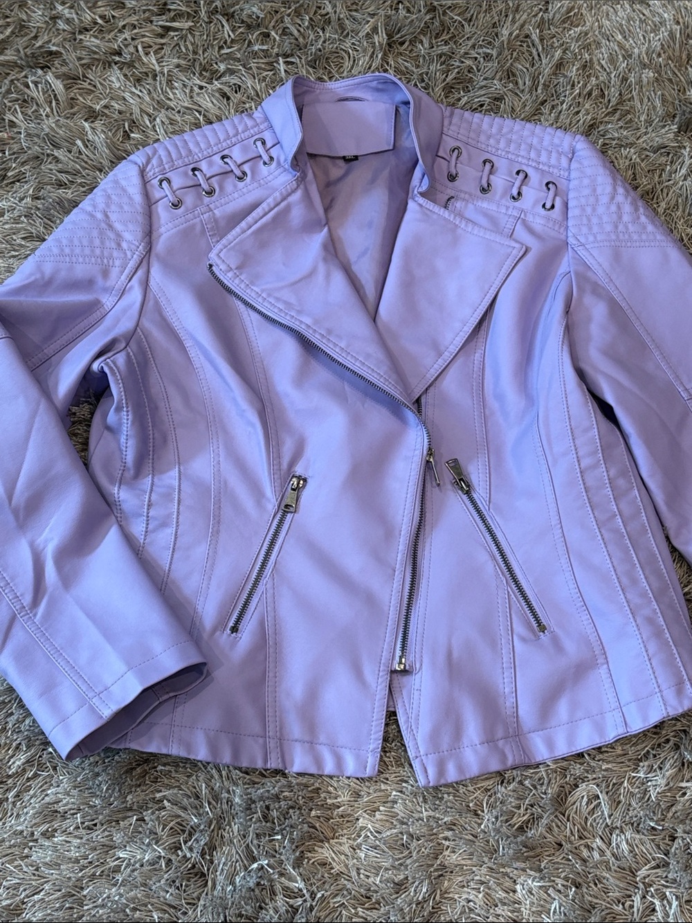 Women's Lavender Faux Leather Moto Jacket Classic Biker Style Size Large